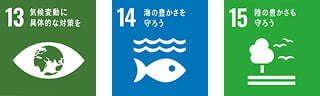 13気候変動に具体的な対策を 14海の豊かさを守ろう 15陸の豊かさも守ろう
